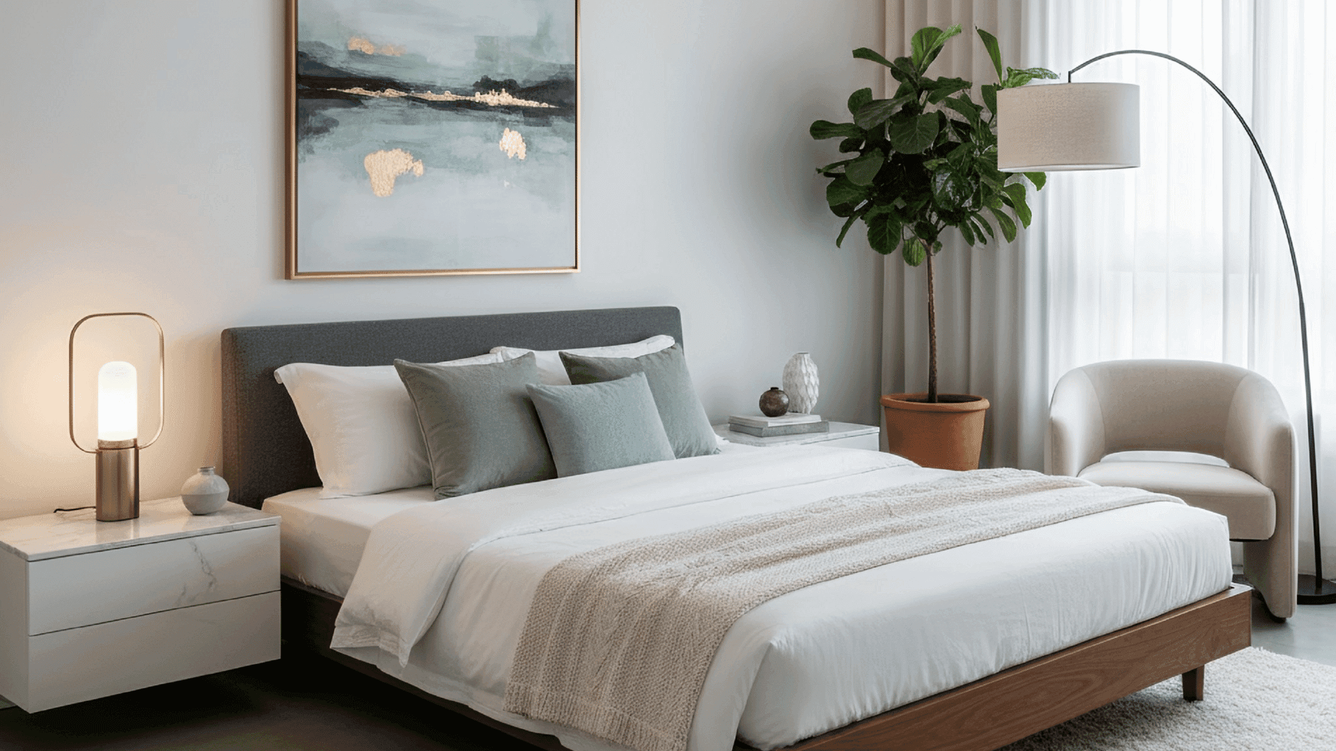 Fully furnished bedroom in a premium coliving space in Gurgaon with modern interiors, comfortable bed, and ambient lighting.